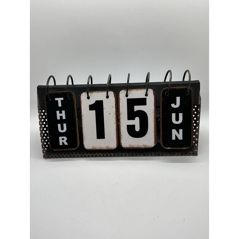 Perpetual Office Desk Flip Calendar Black Metal Months‎ Home Decor Retro antique